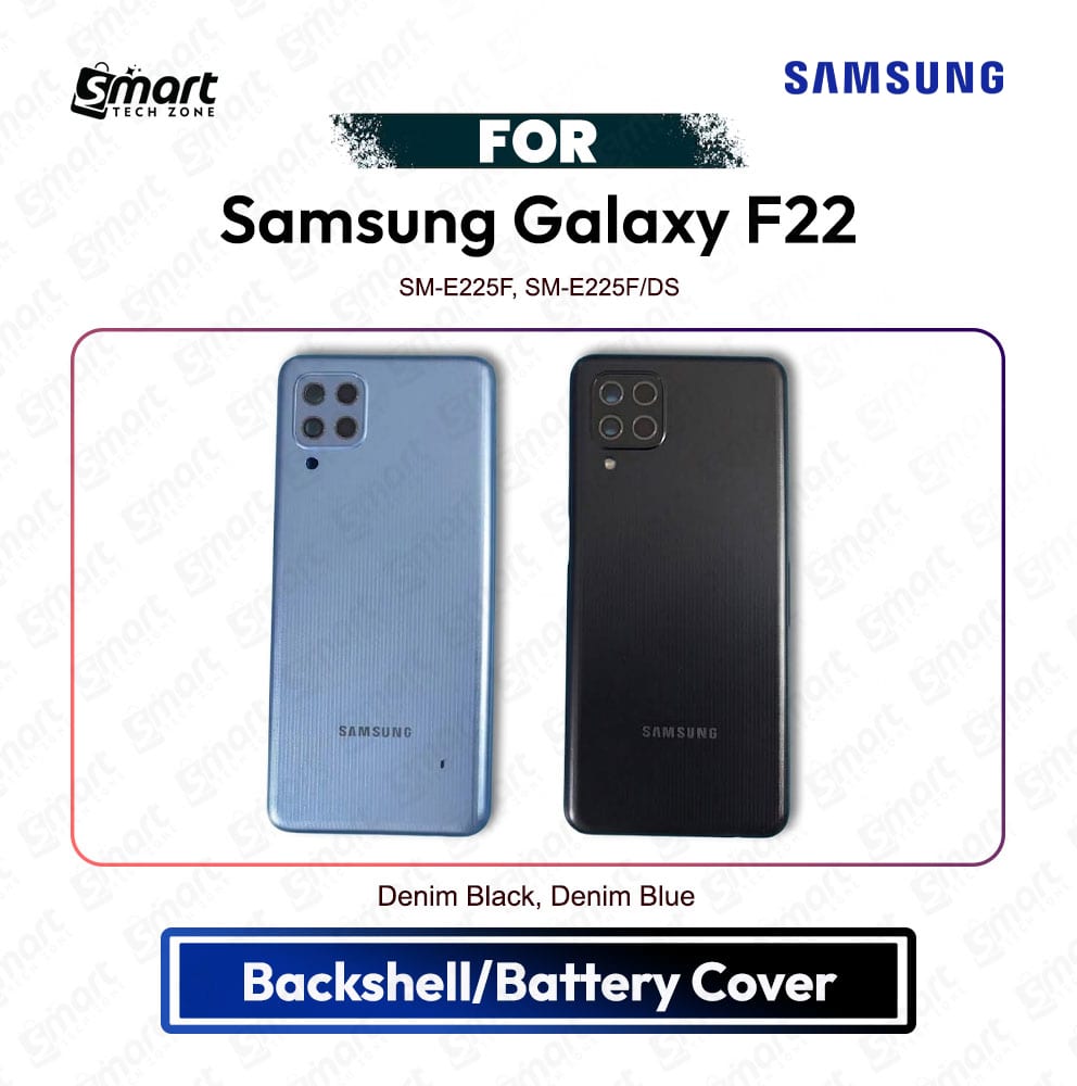 Samsung Galaxy F22 (SM-E225F, SM-E225F/DS) Back Panel/Backshell/Battery Cover Casing With Logo With Camera Glass Lens -All Colors Available Replacement Parts