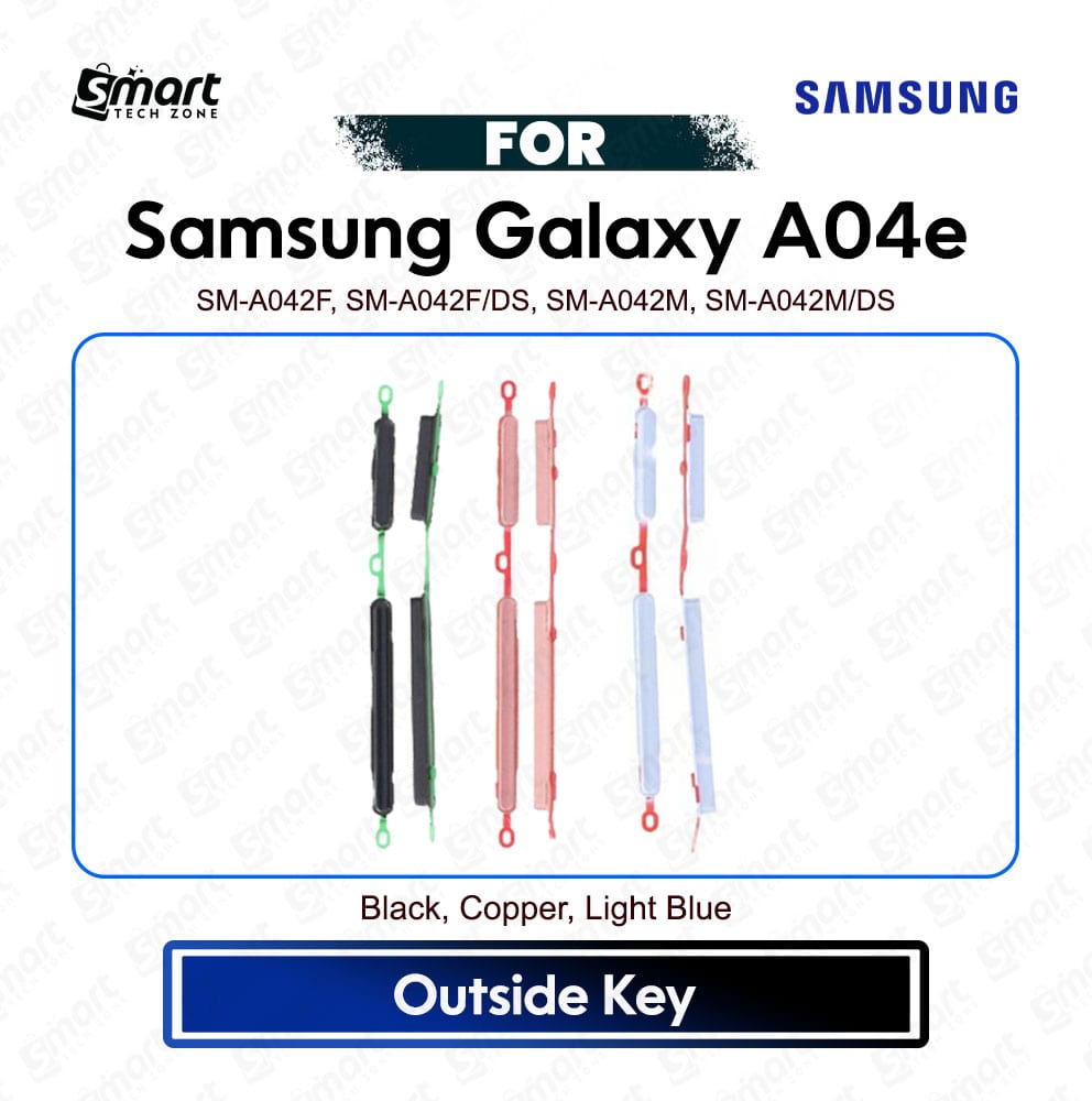 Samsung Galaxy A04e External Side Keys - Power On Off Switch Button & Volume Up Down Outside Key Replacement Repair Spare Parts