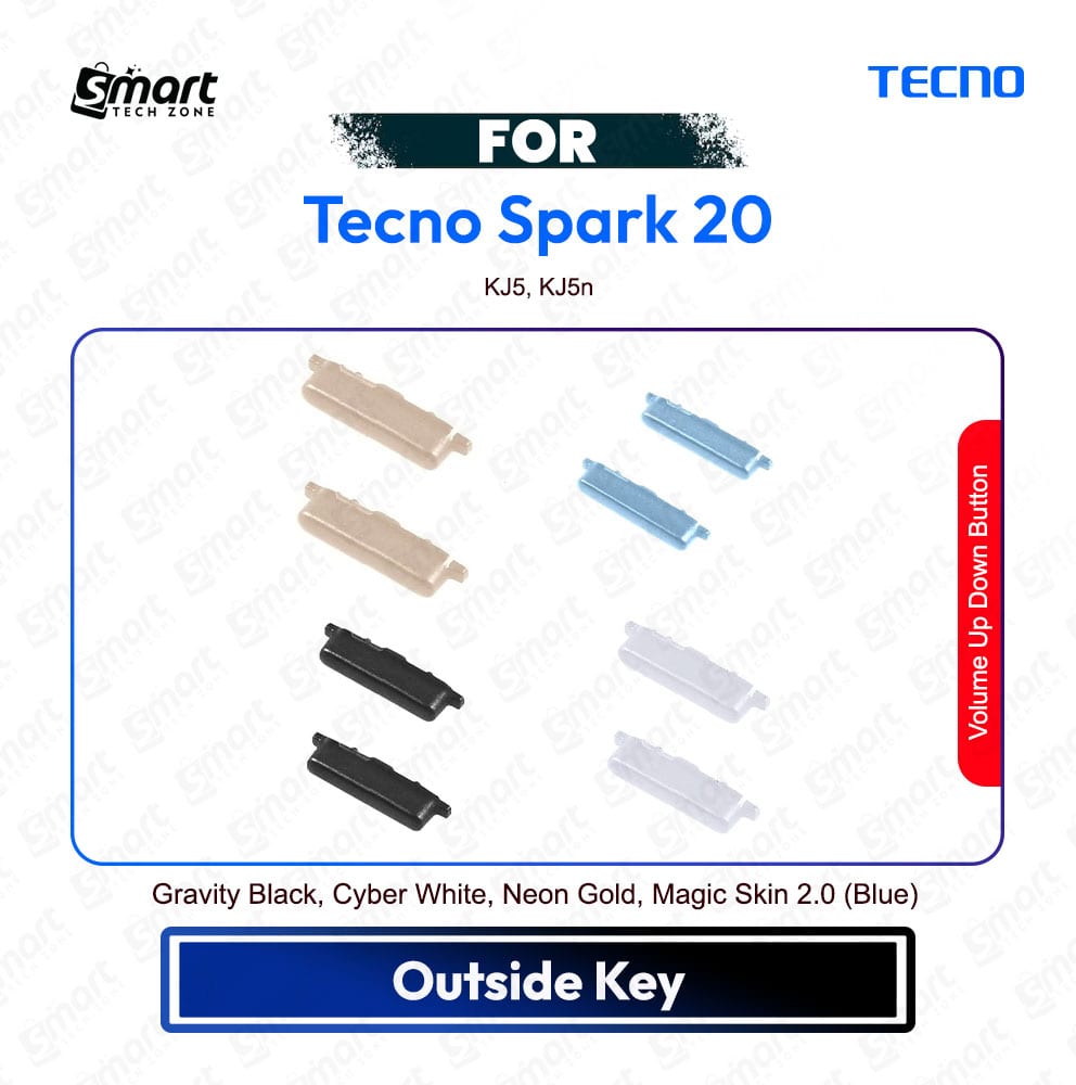 Tecno Spark 20 Volume Up Down Button Side Key, Outside Key Replacement Repair Spare Part KJ5, KJ5n