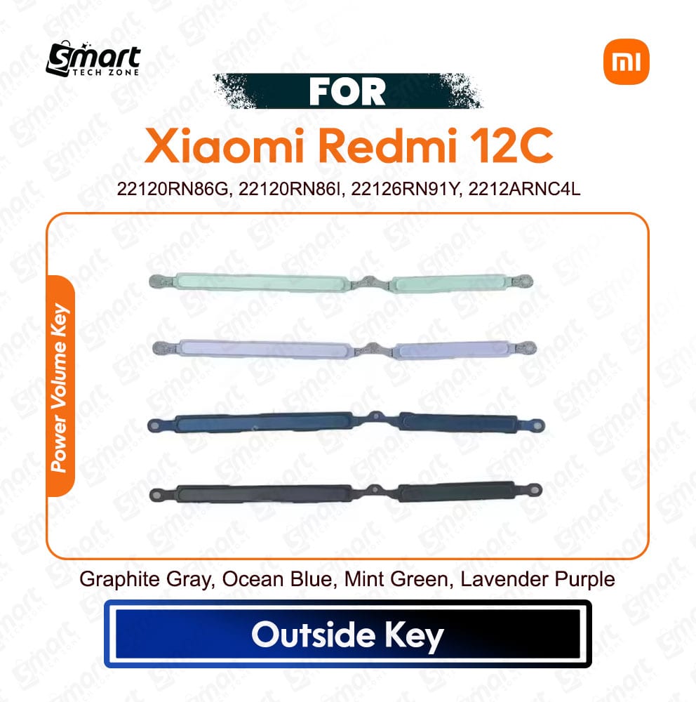 Xiaomi Redmi 12C Side Button / Power On Off Button / Volume Button / Side Key - Power Key Volume Key Premium Quality Replacement Repair Spare Part For 22120RN86G, 22120RN86I, 22126RN91Y, 2212ARNC4L