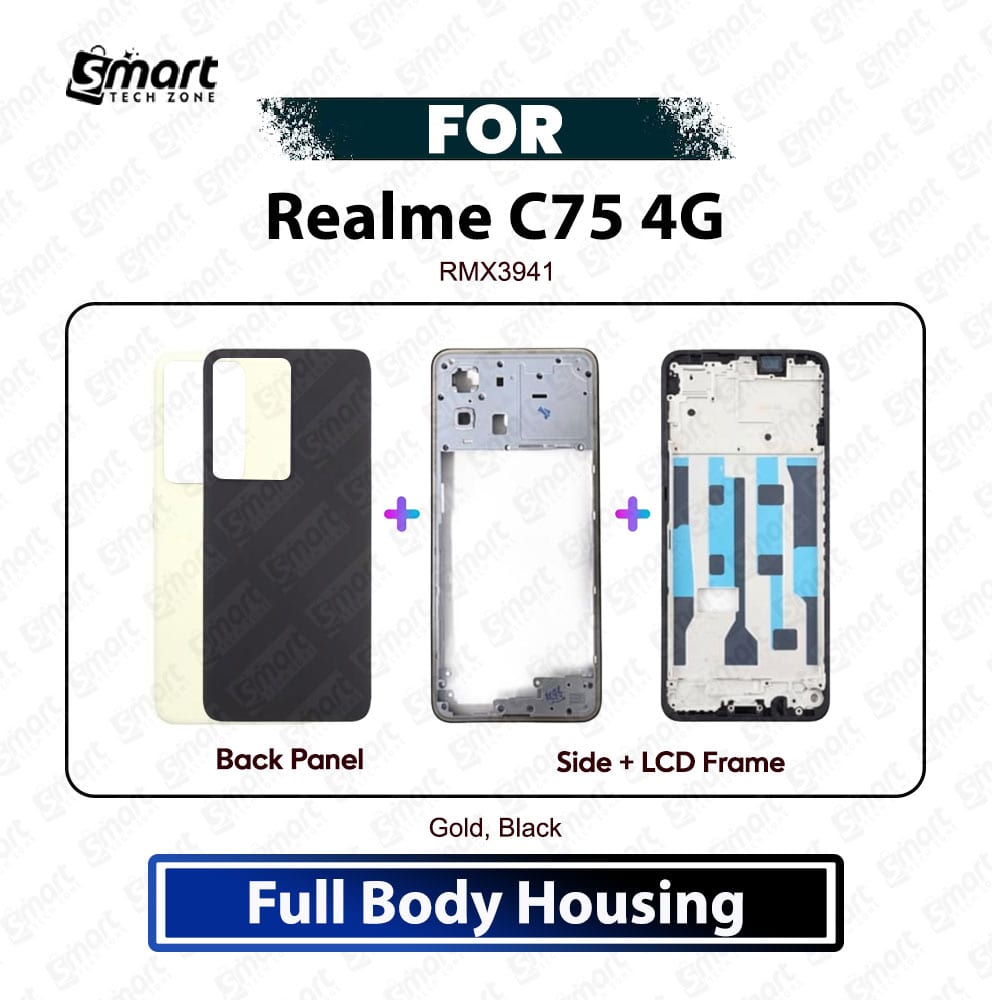 Realme C75 4G Full Body Housing Back Panel Backshell Side Frame + LCD Frame Battery Door Replacement Repair Spare Part (RMX3941)