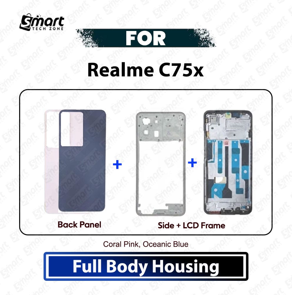 Realme C75x Full Body Housing Back Panel Backshell Side Frame + LCD Frame Battery Door Replacement Repair Spare Part