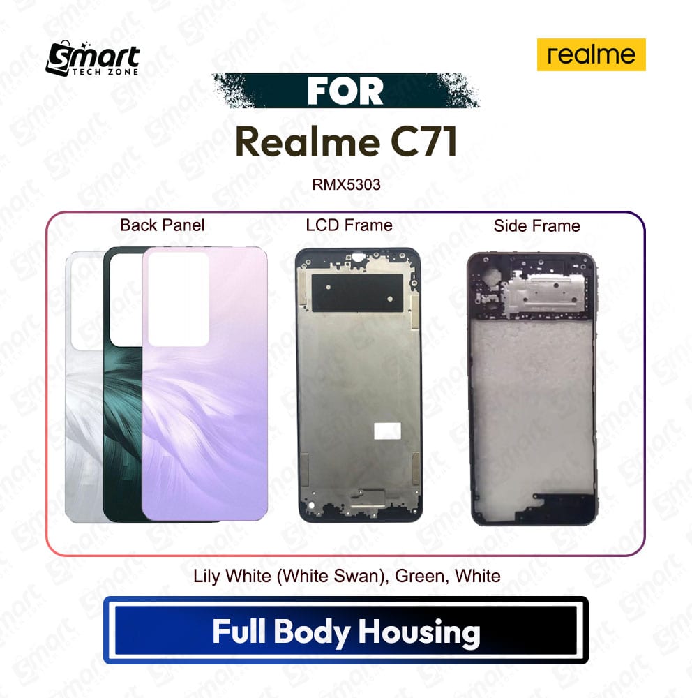 Realme C71 Full Body Housing – Back Panel + Side Frame + LCD Frame | Complete Replacement Set | Premium Quality Casing (RMX5303)