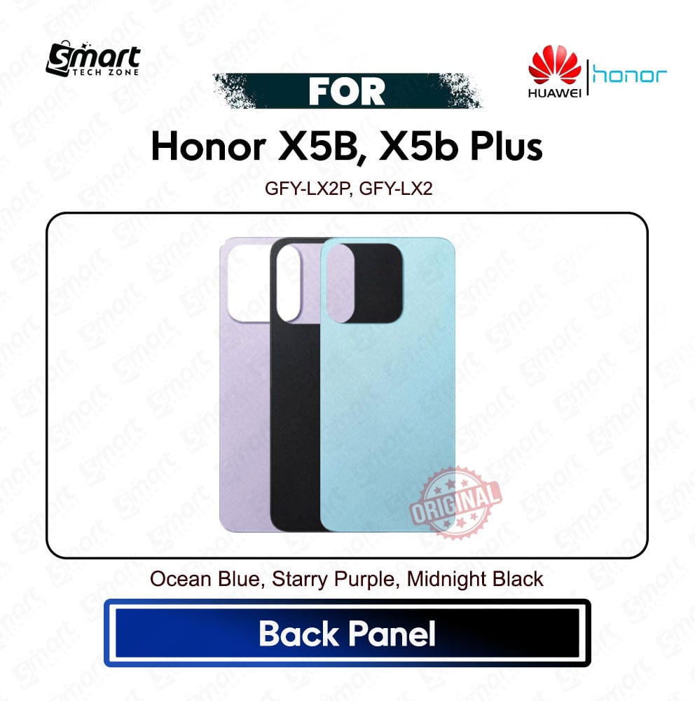 Honor X5B, X5B Plus Back Cover Panel Backshell Casing with Logo All Colors Available Battery Door Replacement Part (GFY-LX2P, GFY-LX2)
