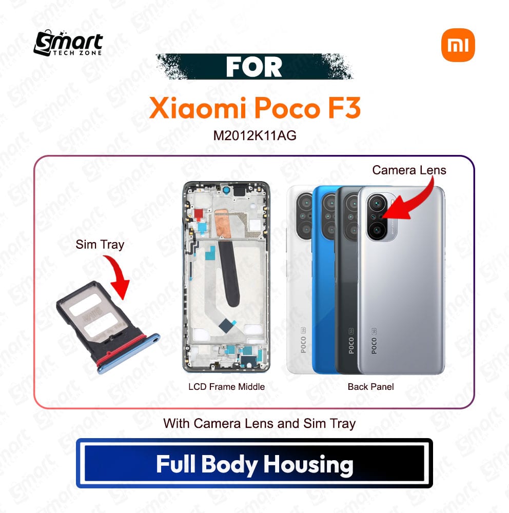 Xiaomi Poco F3 Full Body Housing – Back Panel + Side Frame + LCD Frame + Sim Tray | Complete Replacement Set | Premium Quality Casing (RMX5303)