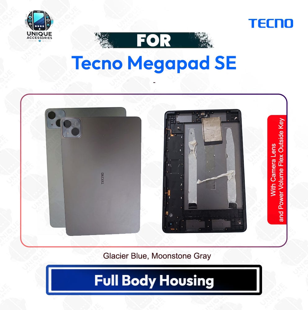 Tecno Megapad SE T1102 Tablet Full Body Housing With Camera Lens, Power Button & Volume Flex Outside Key