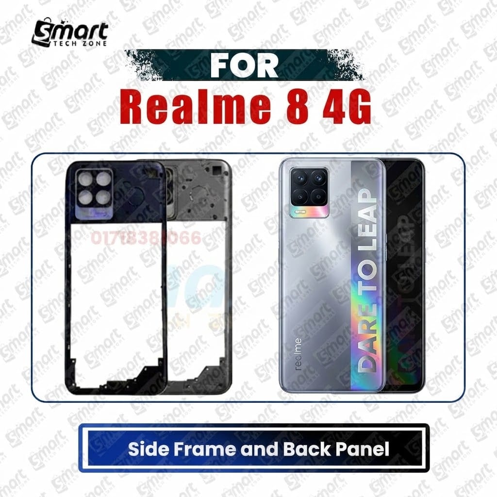 For Realme 8 4G Side Frame and Back Panel Housing With Camera Glass (Without LCD Frame And Sim Tray)