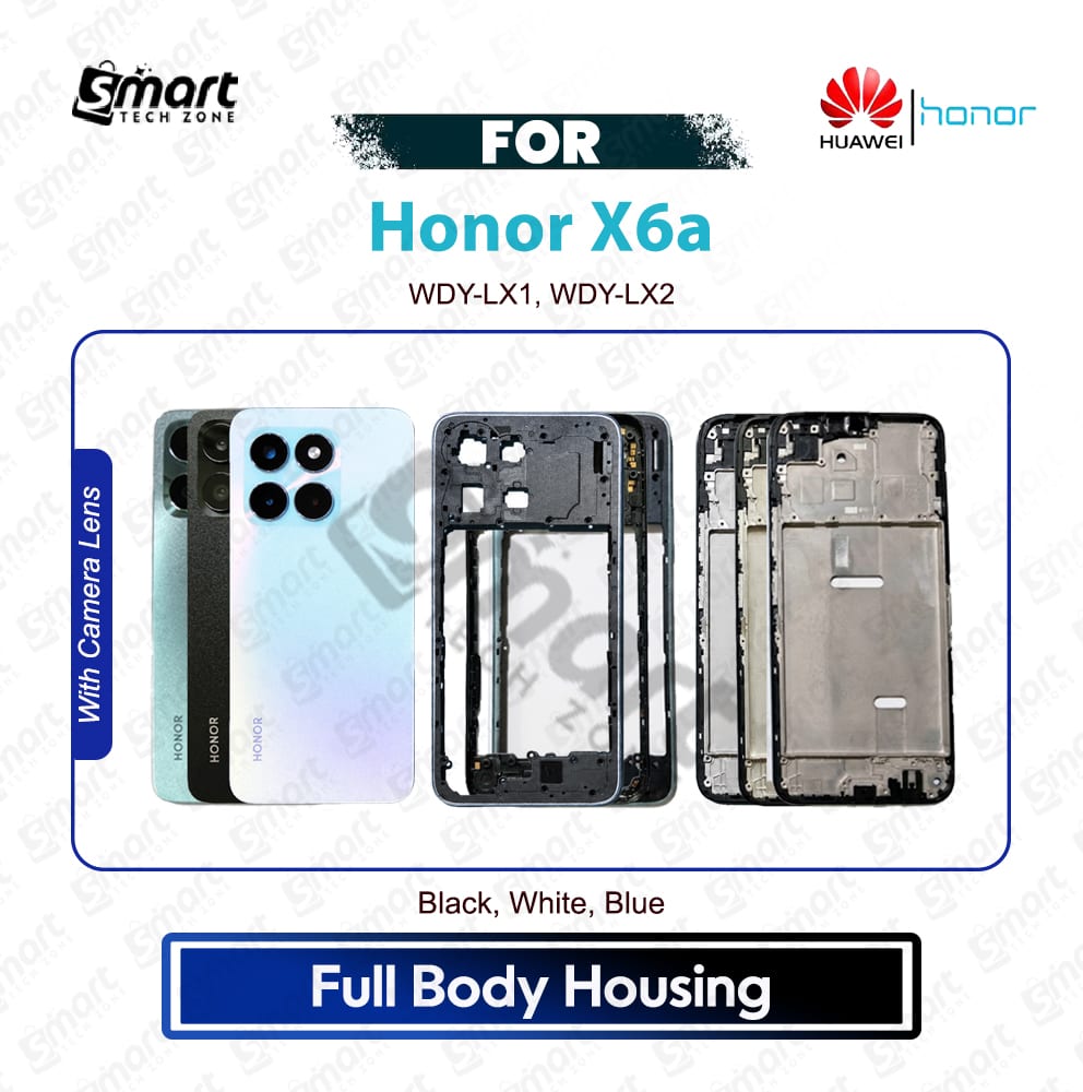 Honor X6a Full Body Housing Back Panel Backshell Side Frame LCD Frame With Camera Lens Replacement Repair Spare Part