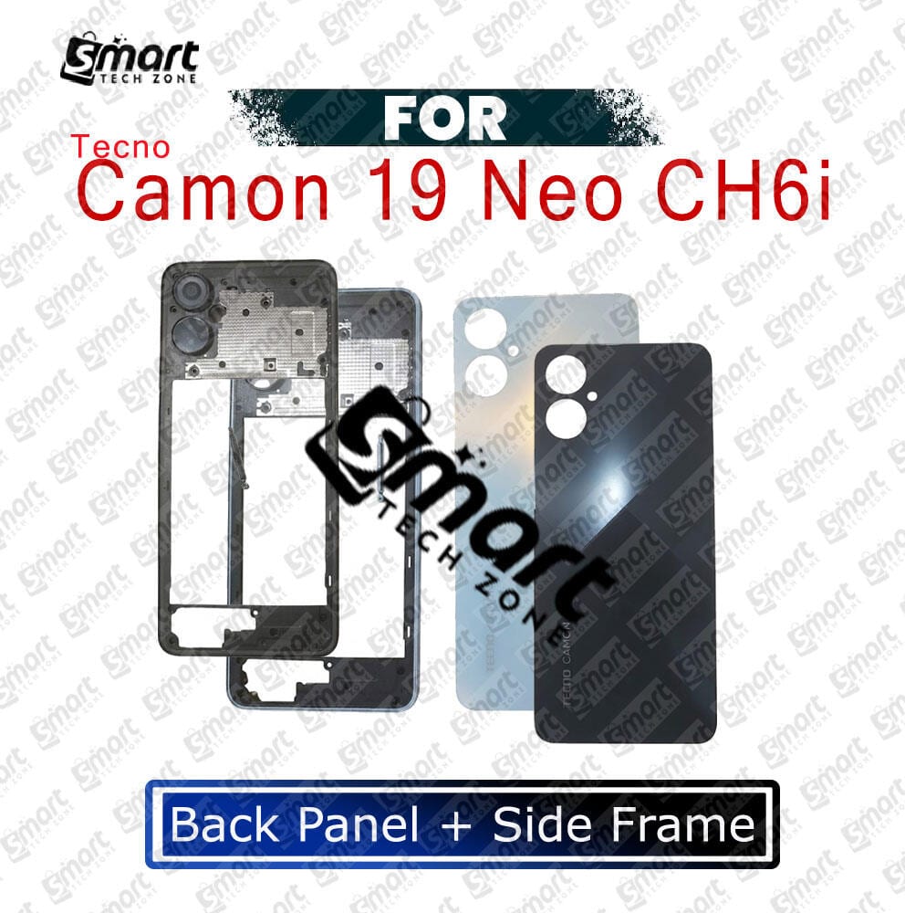 For Tecno Camon 19 Neo CH6i Side Frame + Back Panel Housing + Camera Glass Back shell Replacement Spare Parts