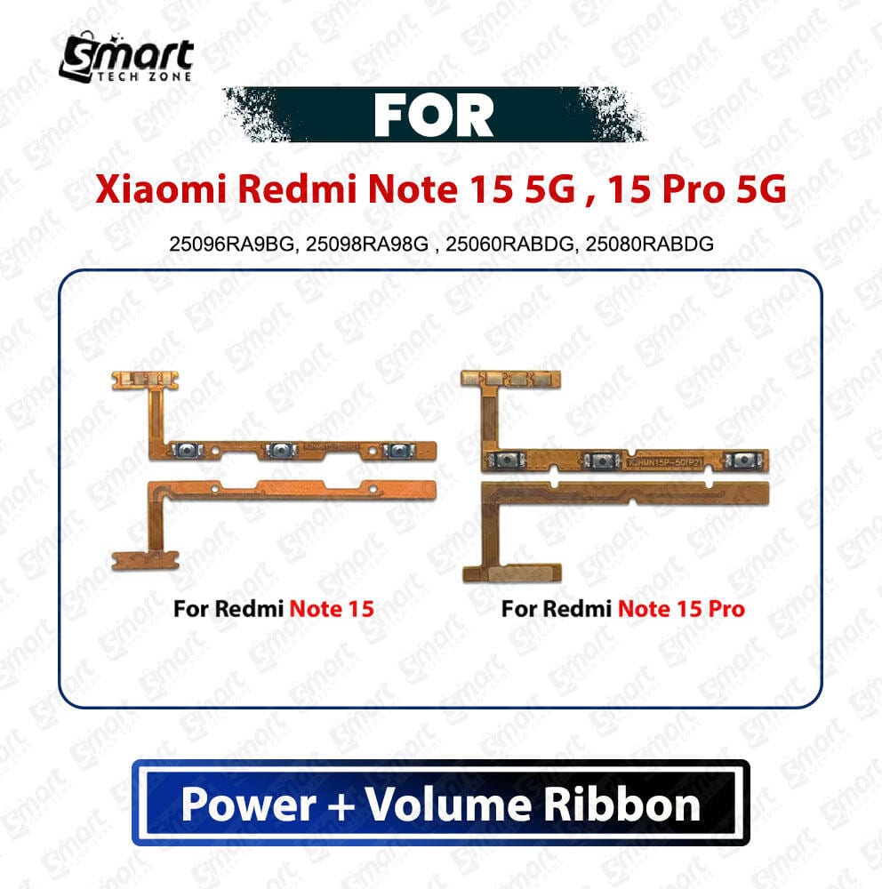 Xiaomi Redmi Note 15 5G, Redmi Note 15 Pro 5G Power On Off Switch Volume Up Down Side Button Flex Cable Replacement Spare Part (25096RA9BG, 25080RABDG)