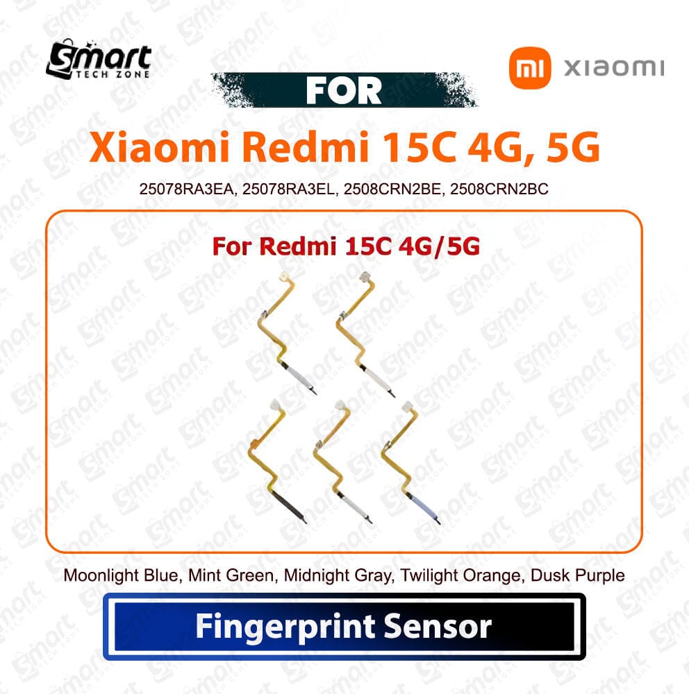 Xiaomi Redmi 15C 4G, 5G Fingerprint Sensor Touch Sensor Finger Power Switch ON/OFF Side Button Key Flex Cable Replacement Part For 25078RA3EA, 25078RA3EL, 2508CRN2BE, 2508CRN2BC