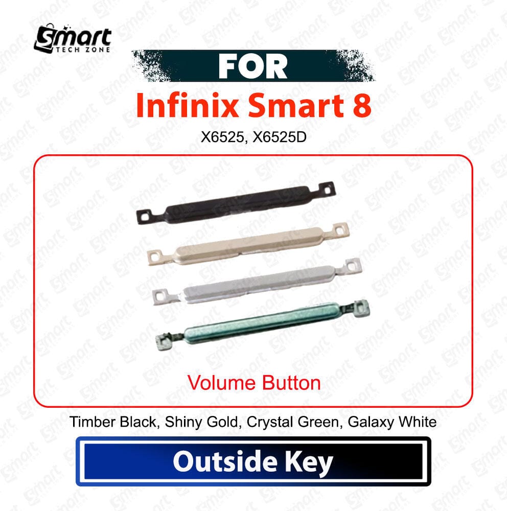 Infinix Smart 8 Outer Volume Button Keys - Volume Up Down External Side Key Buttons Replacement Repair Spare Parts (X6525 / X6525D)