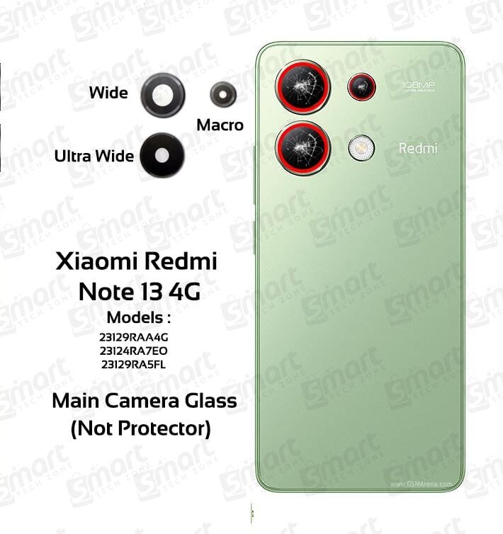 Camera Main Glass Lens for Xiaomi Redmi Note 13 4G (23129RAA4G / 23124RA7EO / 23129RA5FL) Replacement Part (Not Tempered Camera Glass Protector)