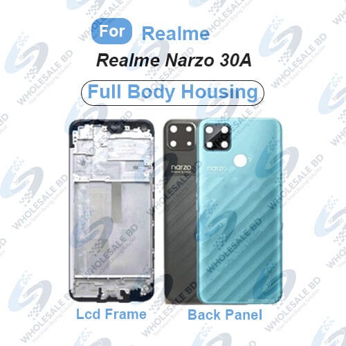 Realme Narzo 30A (Full Set) Back Panel/Backshell/ Casing + Lcd Frame + Camera Lens + Side Button With Logo-All Colors Available
