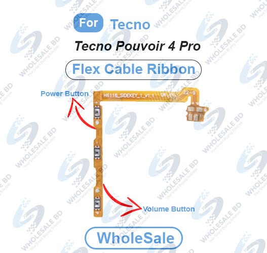 Tecno Pouvoir 4 Pro Power On/Off Switch Button Side Volume Up Down Buttons Flex Cable Replacement Parts (Wholesale)
