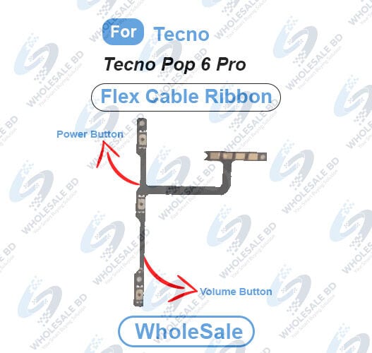Tecno Pop 6 Pro Power On/Off Switch Button Side Volume Up Down Buttons Flex Cable Replacement Parts (Wholesale)