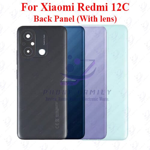 For Xiaomi Redmi 12C Back Panel/Backshell/ Casing +Camera Lens+Side Button With Logo-All Colors Available