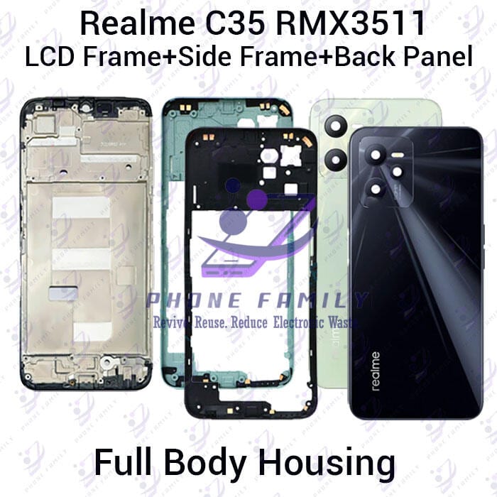 Realme C35 RMX3511 Full Body Housing With Camera Glass (LCD Frame, Side/Middle Frame, Back Panel/Backshell)