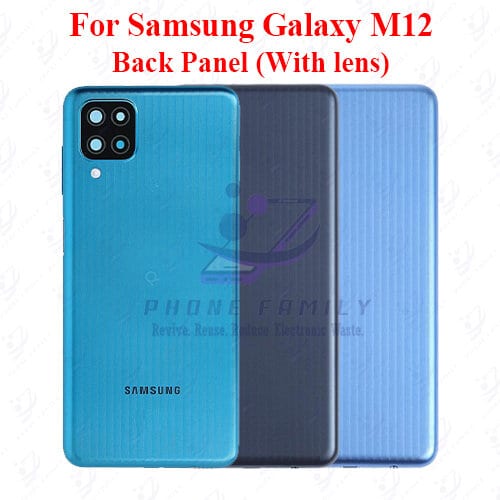 For Samsung Galaxy M12 Back Panel/Backshell/ Casing +Camera Lens+ Side Button With Logo-All Colors Available