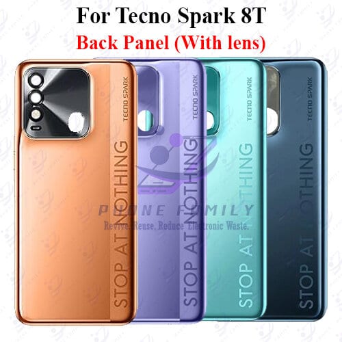 For Tecno Spark 8T Back Panel/Backshell/ Casing + Camera Lens + Side Button  With Logo-All Colors Available