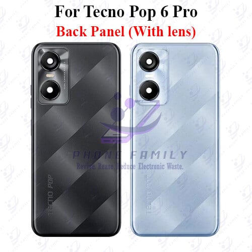 For Tecno Pop 6 Pro Back Panel/Backshell/ Casing + Camera Lens + Side Button  With Logo-All Colors Available