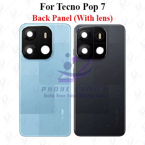 For Tecno Pop 7 Back Panel/Backshell/ Casing + Camera Lens + Side Button  With Logo-All Colors Available