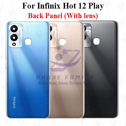 For Infinix Hot 12 Play Back Panel/Backshell/ Casing +Camera Lens + Side Button  With Logo-All Colors Available