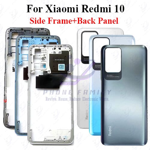 For Xiaomi Redmi 10 K19A Side Frame and Back Panel With Camera Glass (Without LCD Frame)