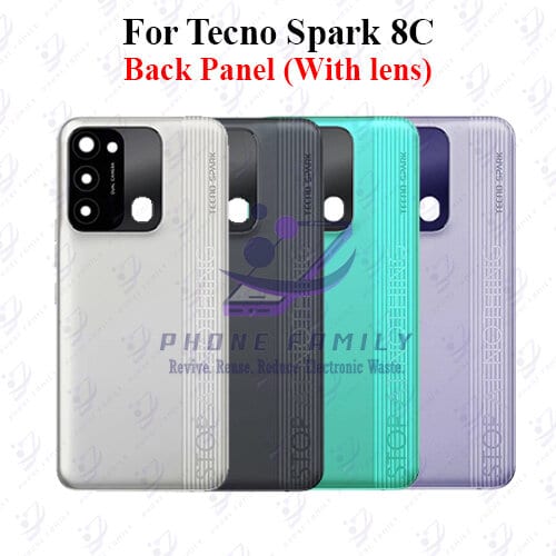 For Tecno Spark 8C Back Panel/Backshell/ Casing + Camera Lens + Side Button  With Logo-All Colors Available