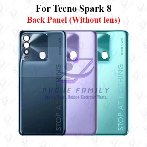 For Tecno Spark 8 Back Panel/Backshell/ Casing + Side Button  With Logo-All Colors Available