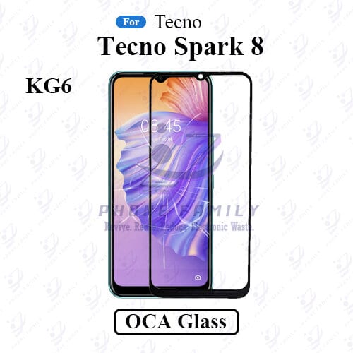 For Tecno Spark 8 KG6 LCD Display Touch Screen Front Glass Lens + Lamination OCA