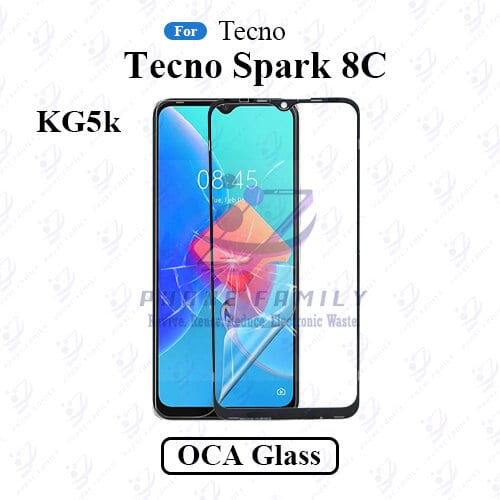 For Tecno Spark 8C KG5k LCD Display Touch Screen Front Glass Lens + Lamination OCA