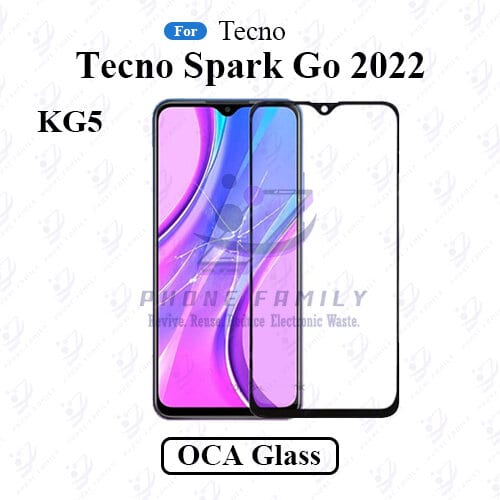 For Tecno Spark Go 2022 KG5 LCD Display Touch Screen Front Glass Lens + Lamination OCA