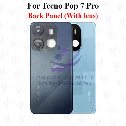 For Tecno Pop 7 Pro Back Panel/Backshell/ Casing + Camera Lens + Side Button  With Logo-All Colors Available