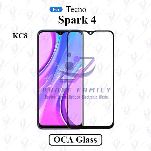 For Tecno Spark 4 KC8 LCD Display Touch Screen Front Glass Lens + Lamination OCA