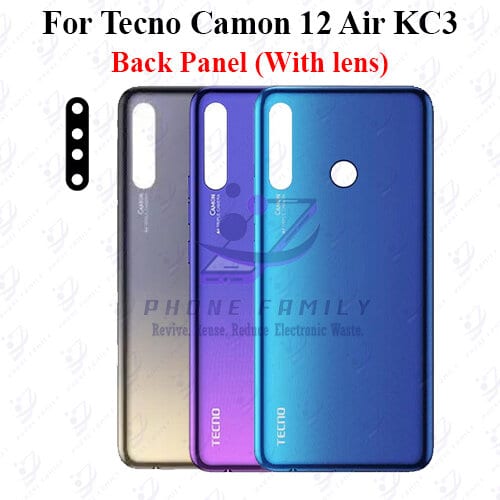 For Tecno Camon 12 Air KC3 Back Panel/Backshell/ Casing +Camera Lens + Side Button  With Logo-All Colors Available