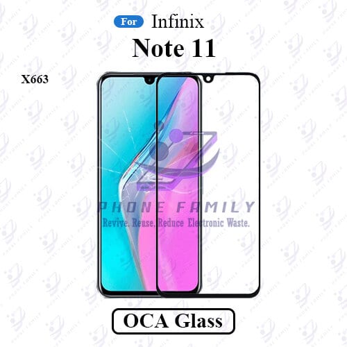 For Infinix Note 11 X663 Display Touch Screen Front Glass Lens + Lamination OCA , Not Tempered Glass Protector