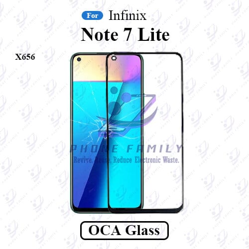 For Infinix Note 7 Lite X656 Display Touch Screen Front Glass Lens + Lamination OCA , Not Tempered Glass Protector