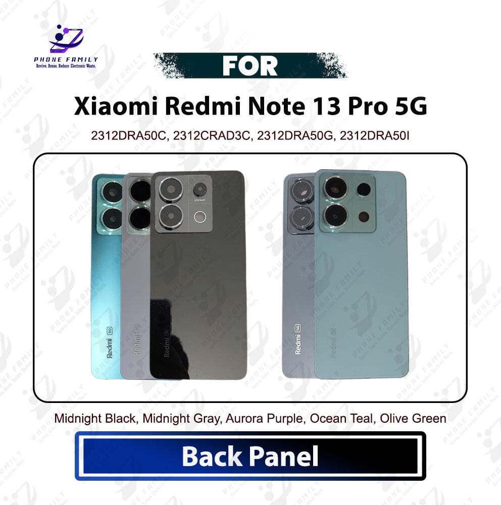 Xiaomi Redmi Note 13 Pro 5G Back Panel + Camera Lens With Logo | Back Shell Casing Replacement | Midnight Black / Aurora Purple / Ocean Teal / Arctic White / Olive Green | 2312DRA50C 2312CRAD3C 2312DRA50G 2312DRA50I | Exact Fit