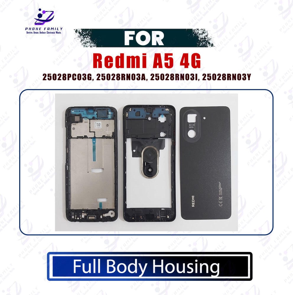 Redmi A5 4G Complete Full Body Casing (Back Cover + LCD Middle Frame) 25028PC03G, 25028RN03A, 25028RN03I, 25028RN03Y