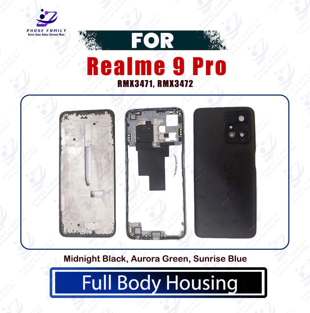 Realme 9 Pro (Tech Code - if available) Full Body Housing (Front LCD Frame/Middle Chasis, Side Frame With key, Back Panel With Camera Lens) RMX3471, RMX3472