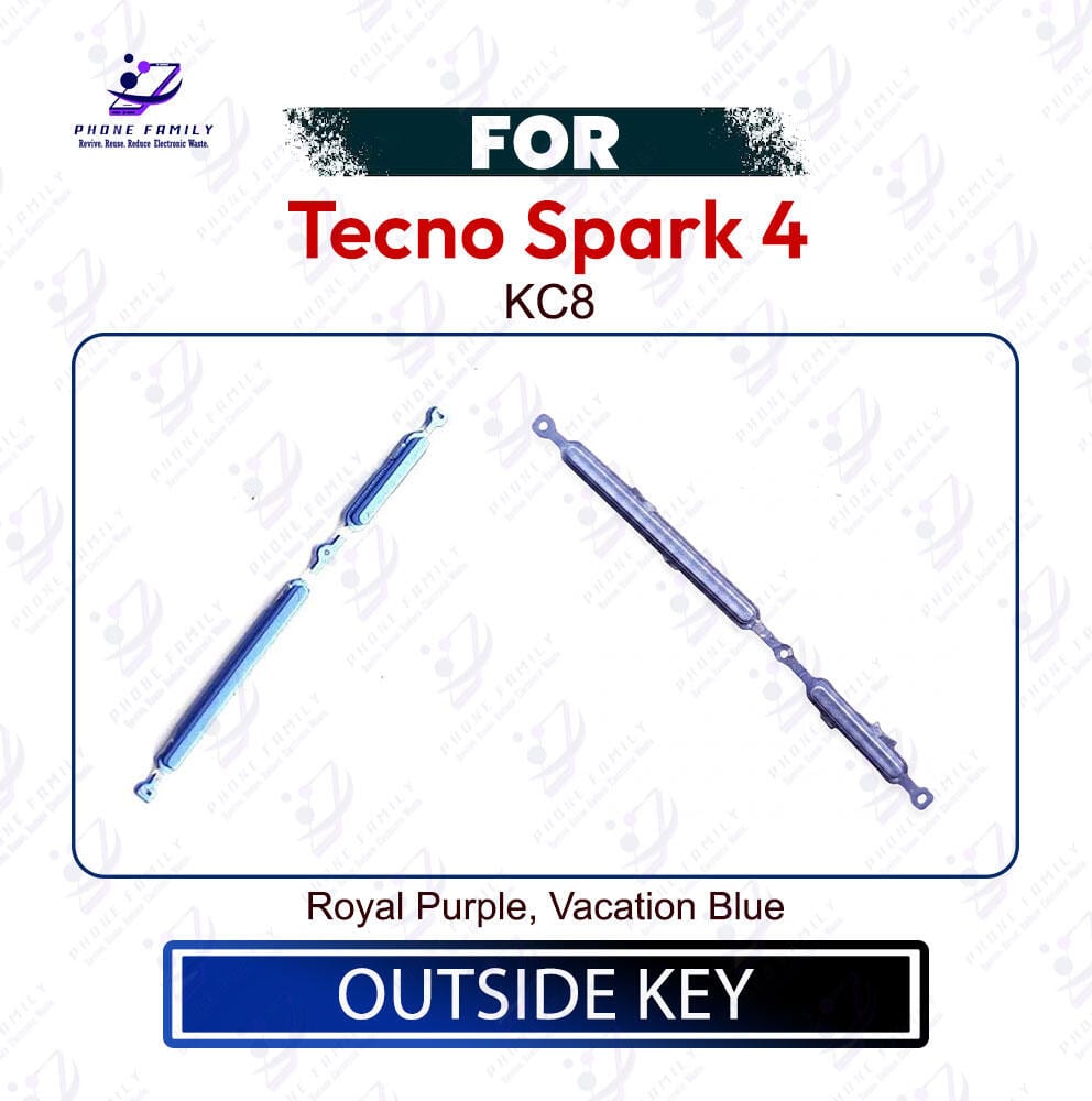 Tecno Spark 4 Power & Volume Up Down Button Outside Key | Side Key External Button Replacement | Exact KC8