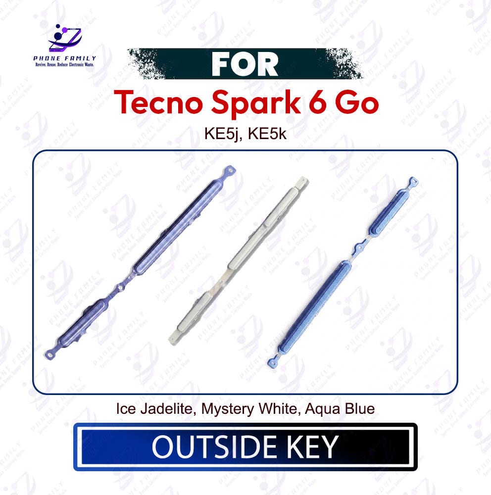 Tecno Spark 6 Go Power & Volume Up Down Button Outside Key | Side Key External Button Replacement | Exact KE5j, KE5k