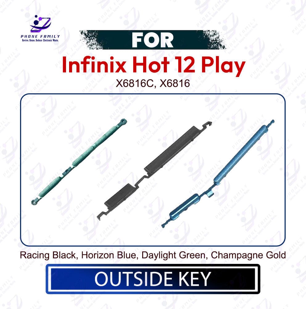 Infinix Hot 12 Play Power & Volume Up Down Button Outside Key | Side Key External Button Replacement | Exact Fit X6816C, X6816