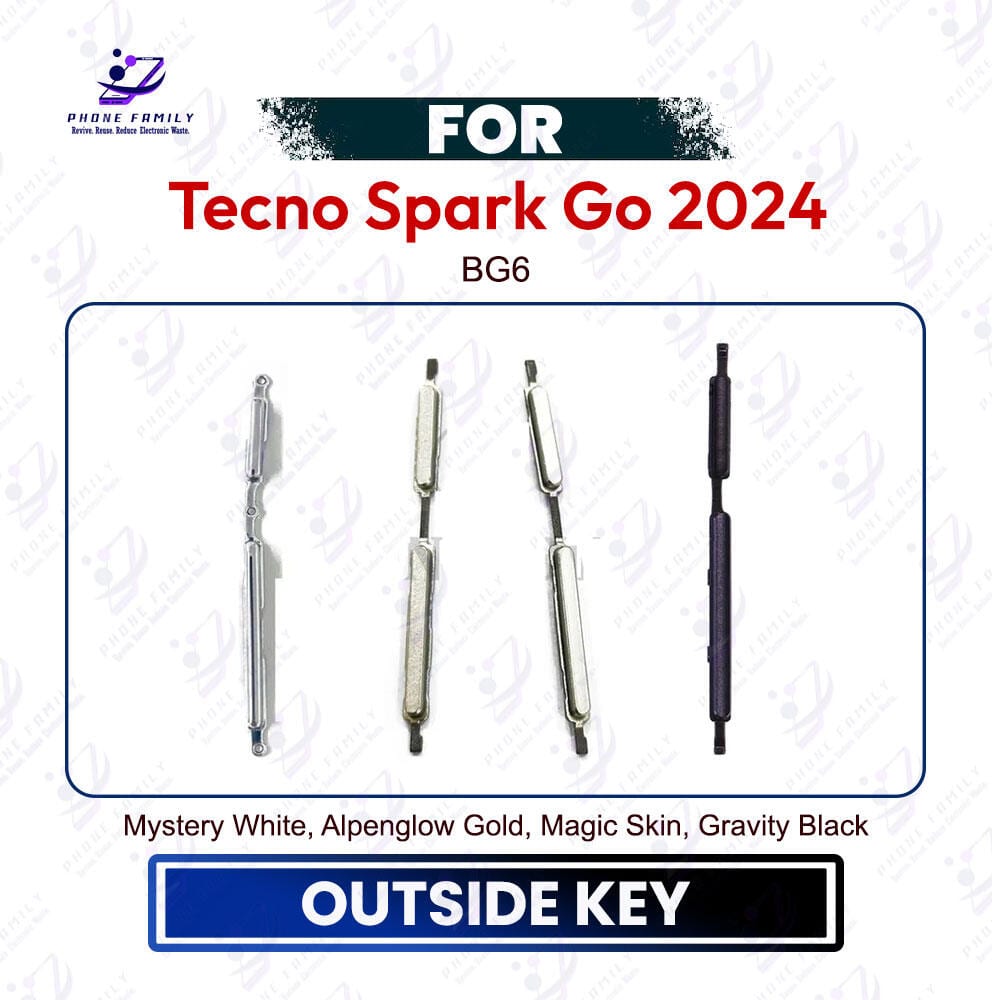 Tecno Spark Go 2024 Volume Up Down Button Outside Key | Side Key External Button Replacement | Exact BG6