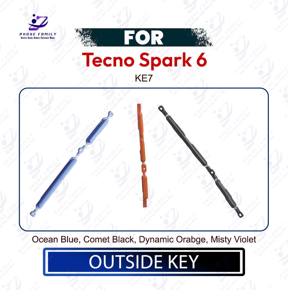 Tecno Spark 6 Power & Volume Up Down Button Outside Key | Side Key External Button Replacement | Exact KE7