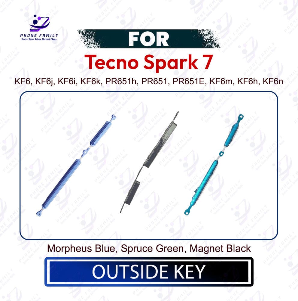 Tecno Spark 7 Power & Volume Up Down Button Outside Key | Side Key External Button Replacement | Exact