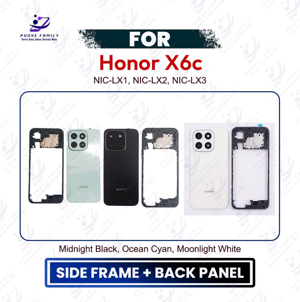 Honor X6c Body Housing Replacement | Side Frame + Back Panel with Camera Glass | Compatible with NIC-LX1, NIC-LX2, NIC-LX3