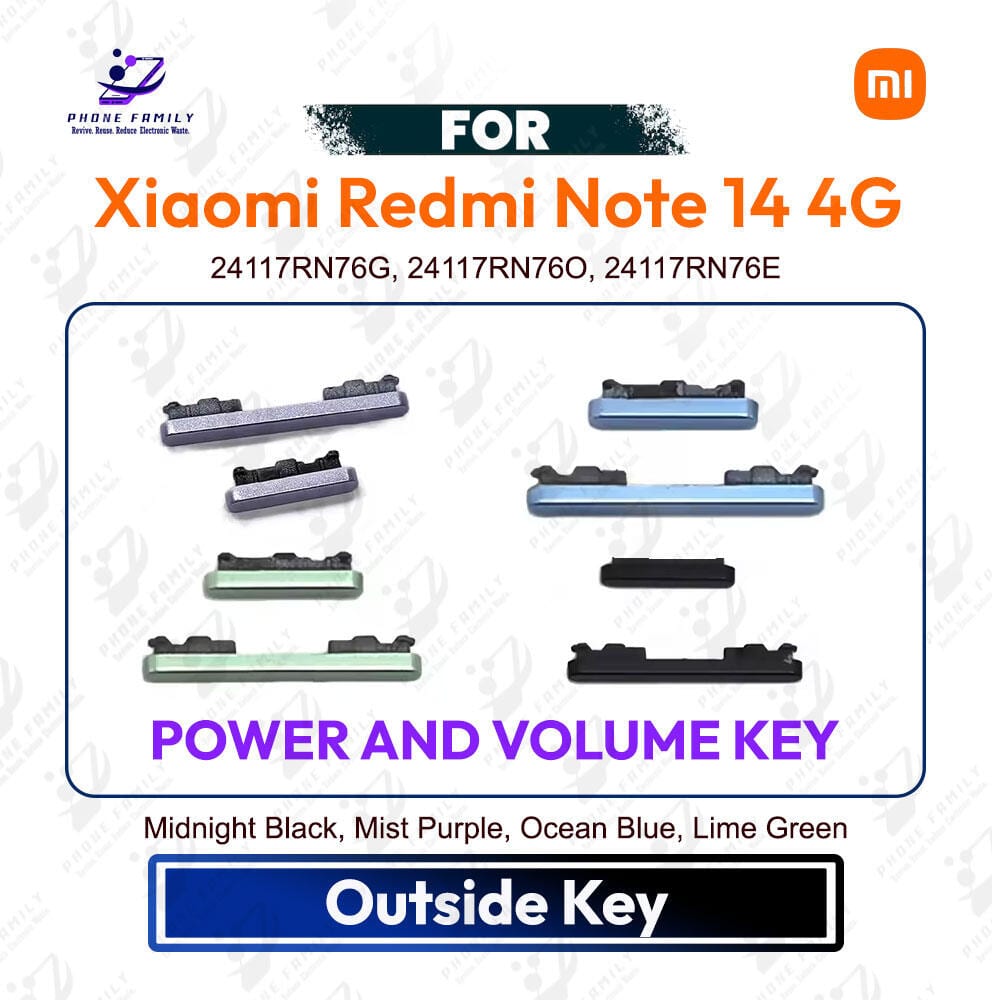 Xiaomi Redmi Note 14 4G Power & Volume Up Down Button Outside Key | Side Key External Button Replacement | 24117RN76G, 24117RN76O, 24117RN76E