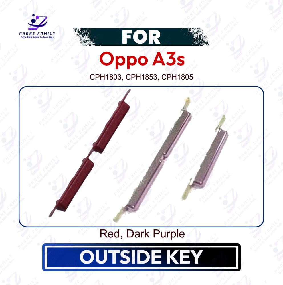 Oppo A3s Power & Volume Up Down Button Outside Key | Side Key External Button Replacement | Exact CPH1803, CPH1853, CPH1805